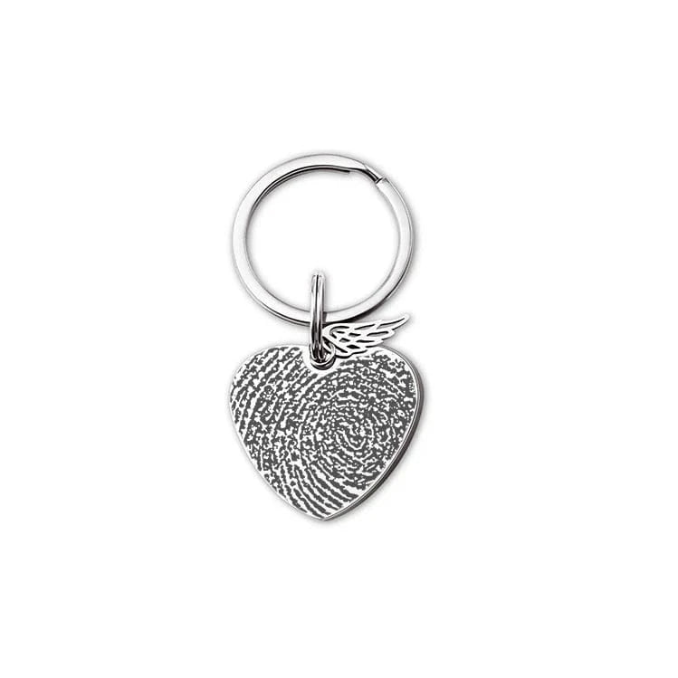 FINGERPRINT HEART MEMORIAL KEYCHAIN WITH ANGEL WING CHARM